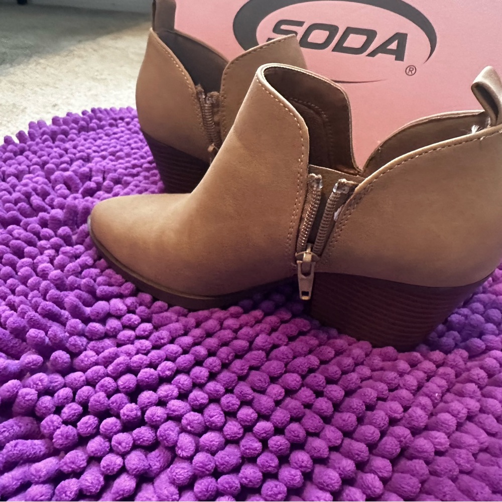 Soda Tan Ankle Booties with Wedge Heel